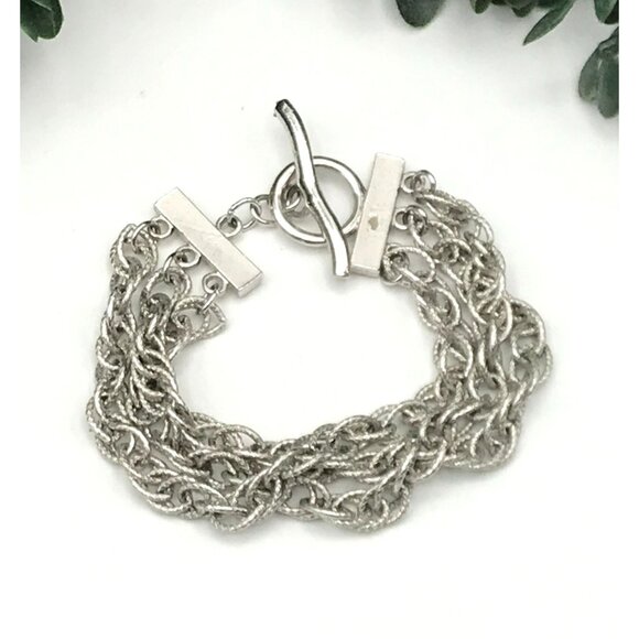 Vintage Style Silver Multi-Strand Twisted Chain Bracelet With Toggle Clasp - Picture 4 of 9